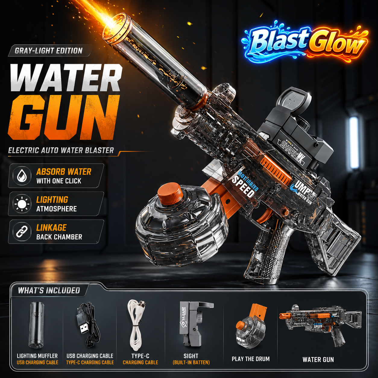 BlastGlow™ Light-Up Electric Water Blaster