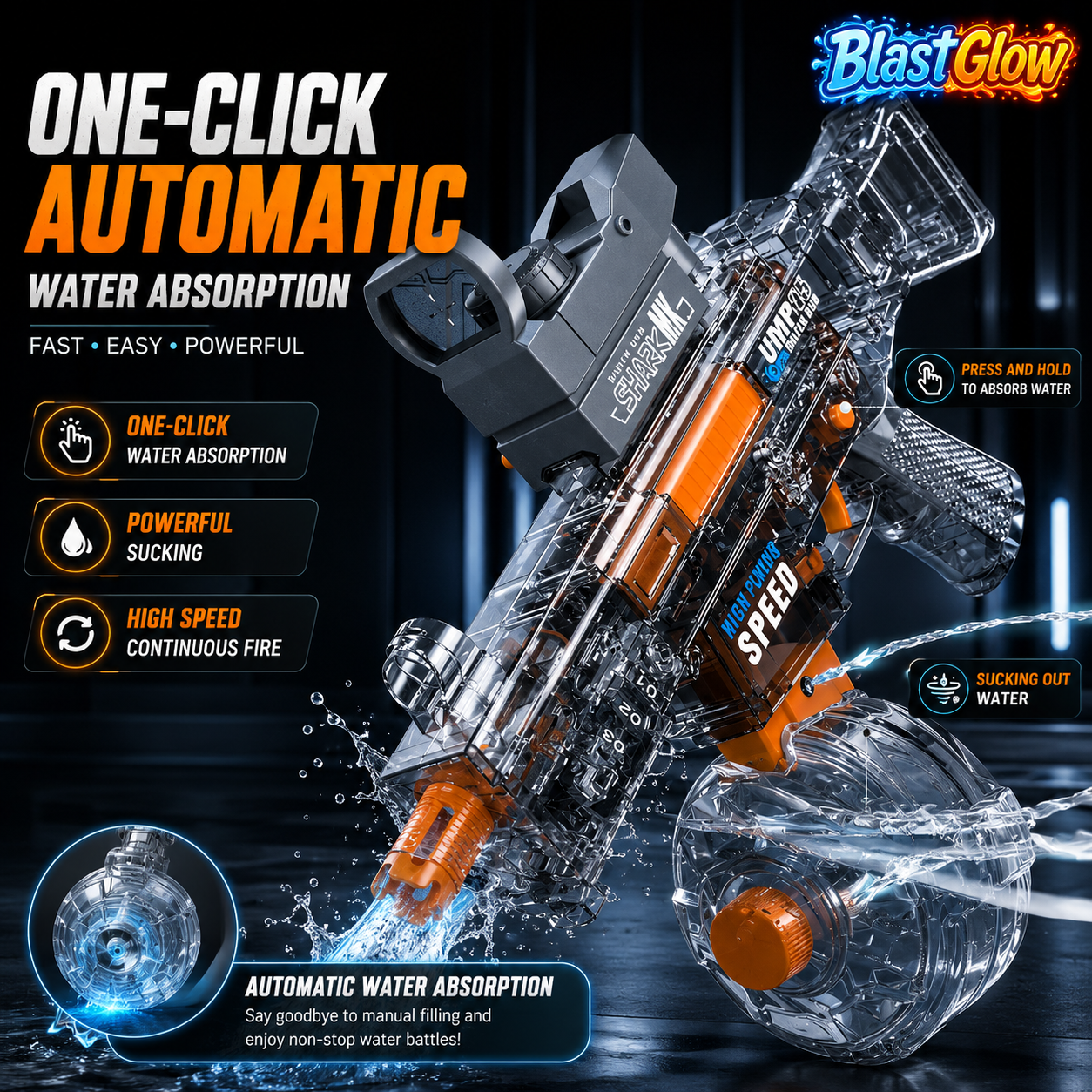 BlastGlow™ Light-Up Electric Water Blaster